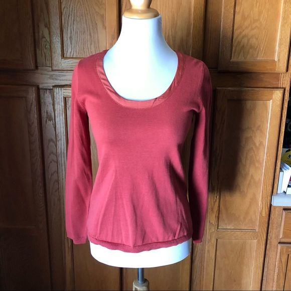 🍁J Jill Rust Orange Silk Trim Long Sleeve Knit Top Blouse Size S NWT - Picture 1 of 11